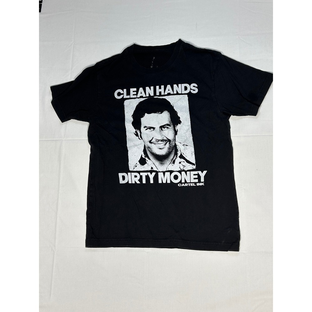 Cartel Ink Clean Hands Dirty Money Pablo Escobar Graphic T-Shirt Black Small